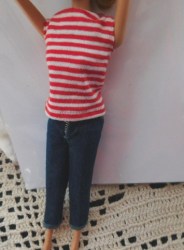 1964 BARBIE DOLL JUMPIN' JEANS VINTAGE PAK CROP JEANS AND RED WHITE KNIT TOP DUO